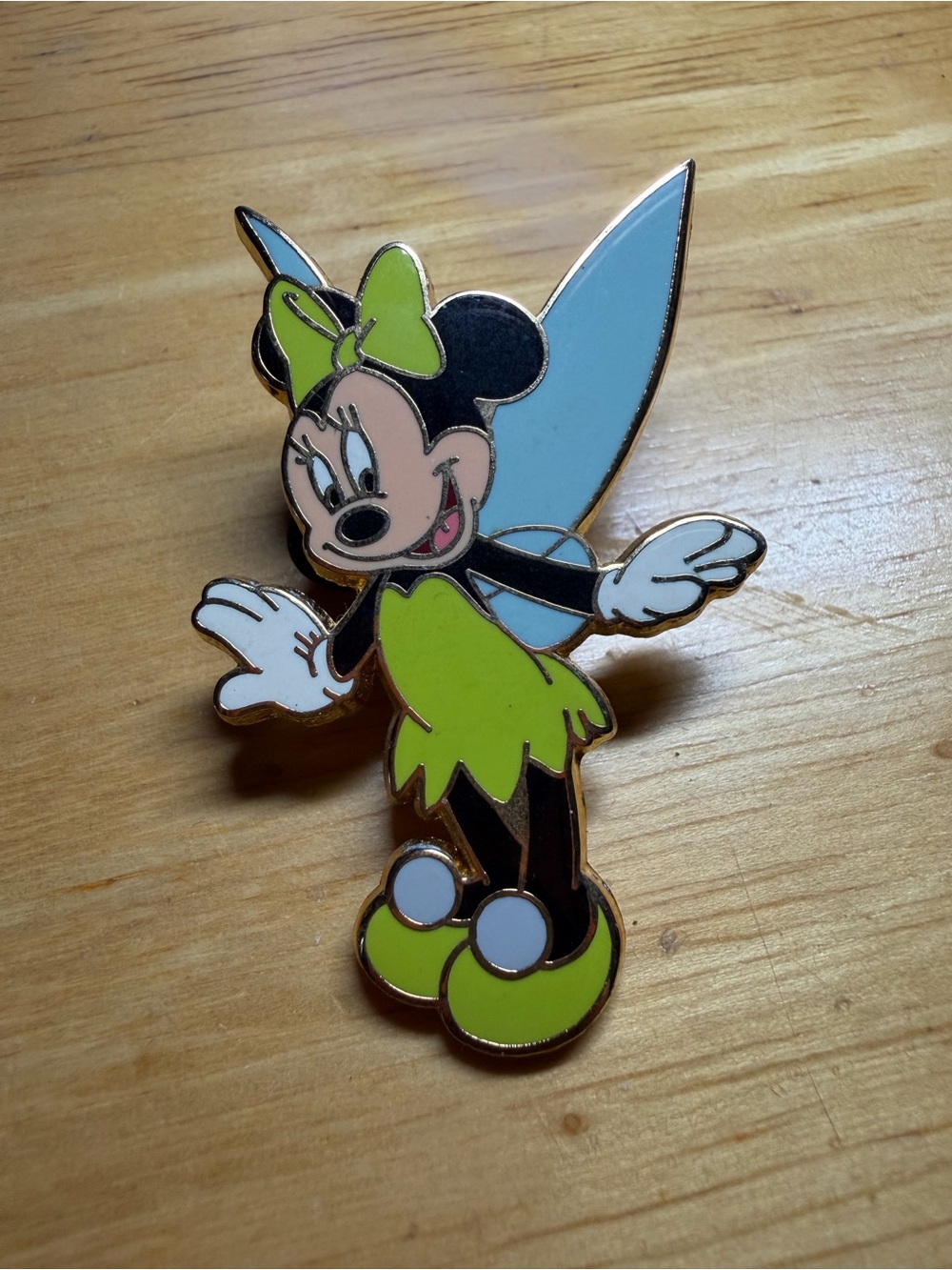 Vintage Disney Minnie Mouse Dressed as Tinker BellPin - Lime Green & Light Blue